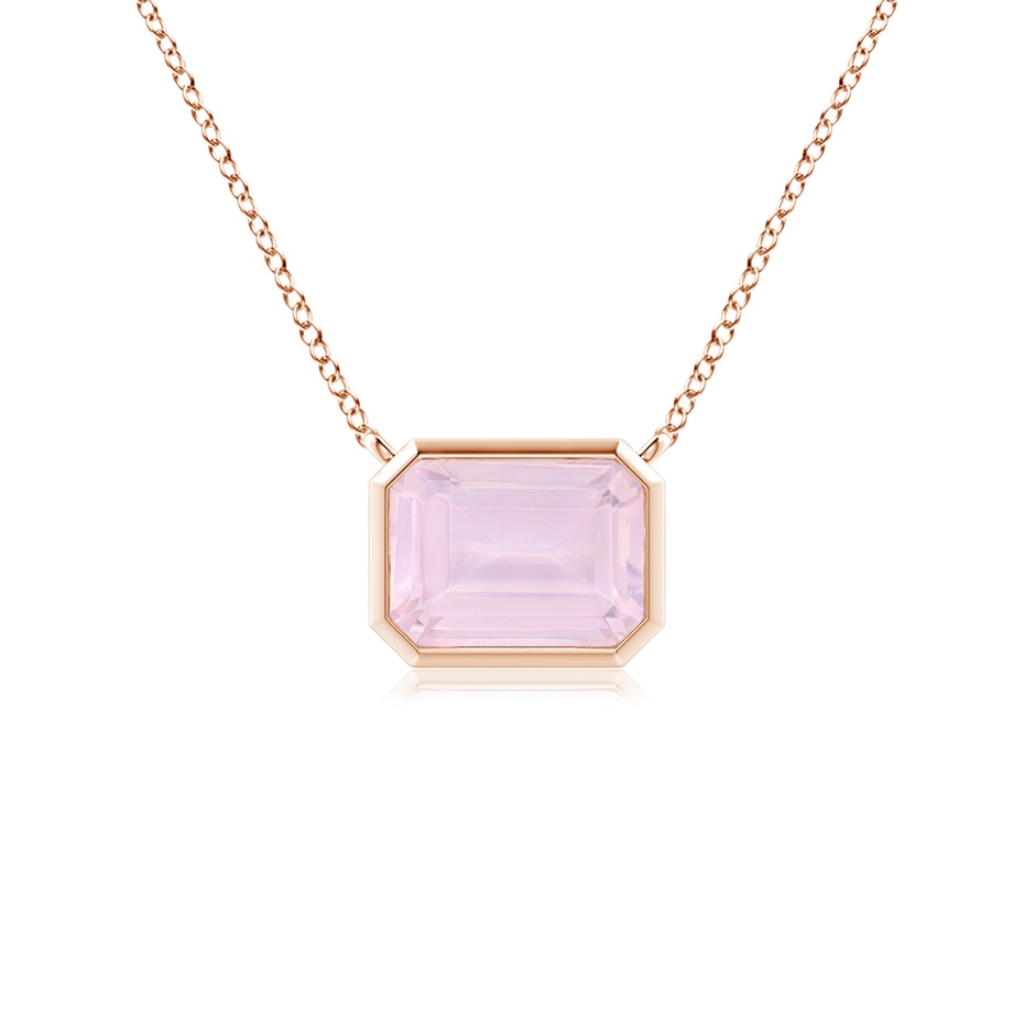 7x5mm AA East-West Bezel-Set Emerald-Cut Rose Quartz Pendant in Rose Gold 