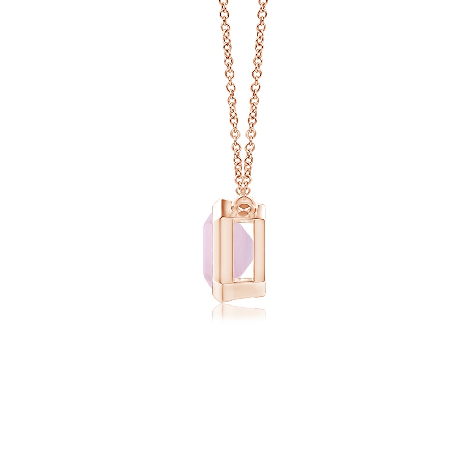 7x5mm AA East-West Bezel-Set Emerald-Cut Rose Quartz Pendant in Rose Gold side-1
