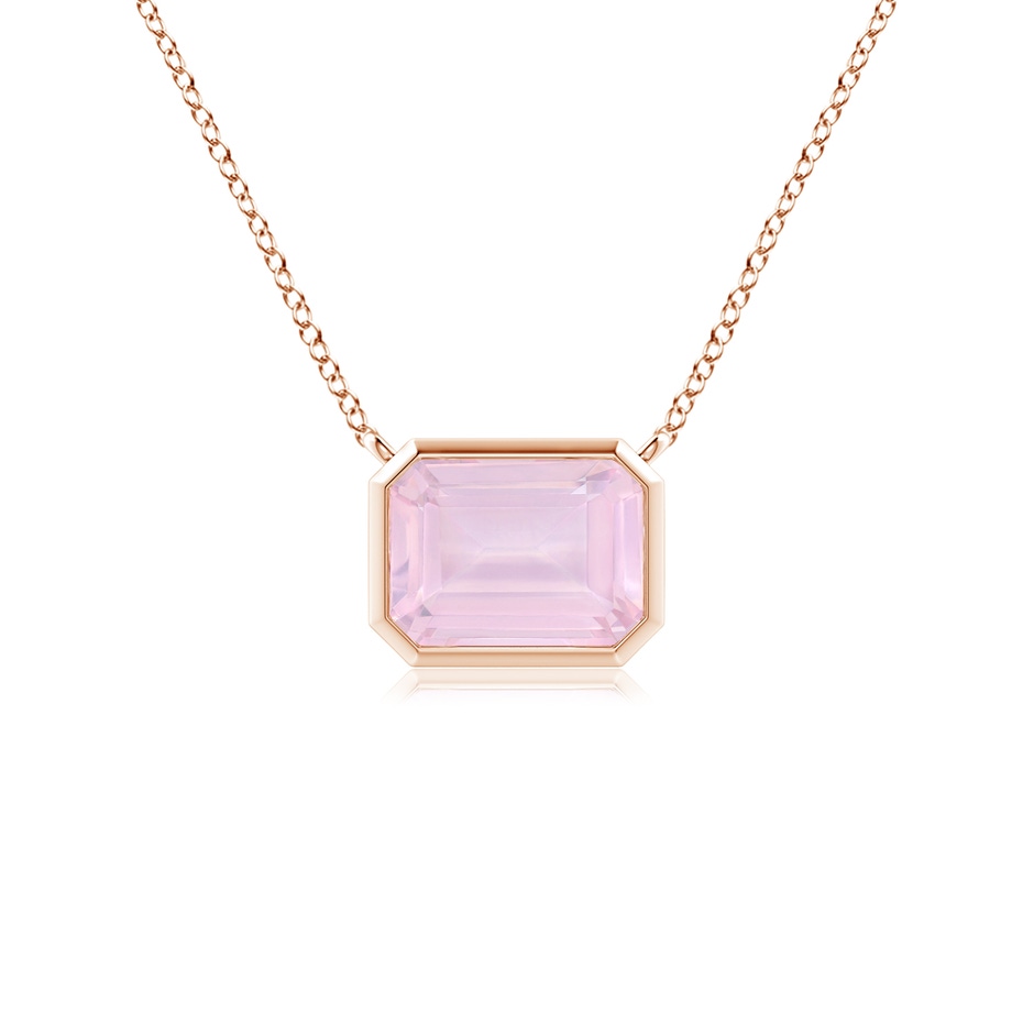 7x5mm AAA East-West Bezel-Set Emerald-Cut Rose Quartz Pendant in Rose Gold 
