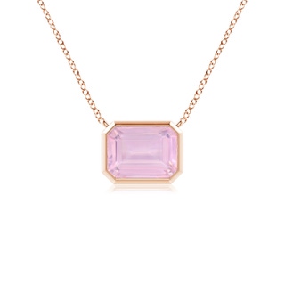 7x5mm AAAA East-West Bezel-Set Emerald-Cut Rose Quartz Pendant in Rose Gold