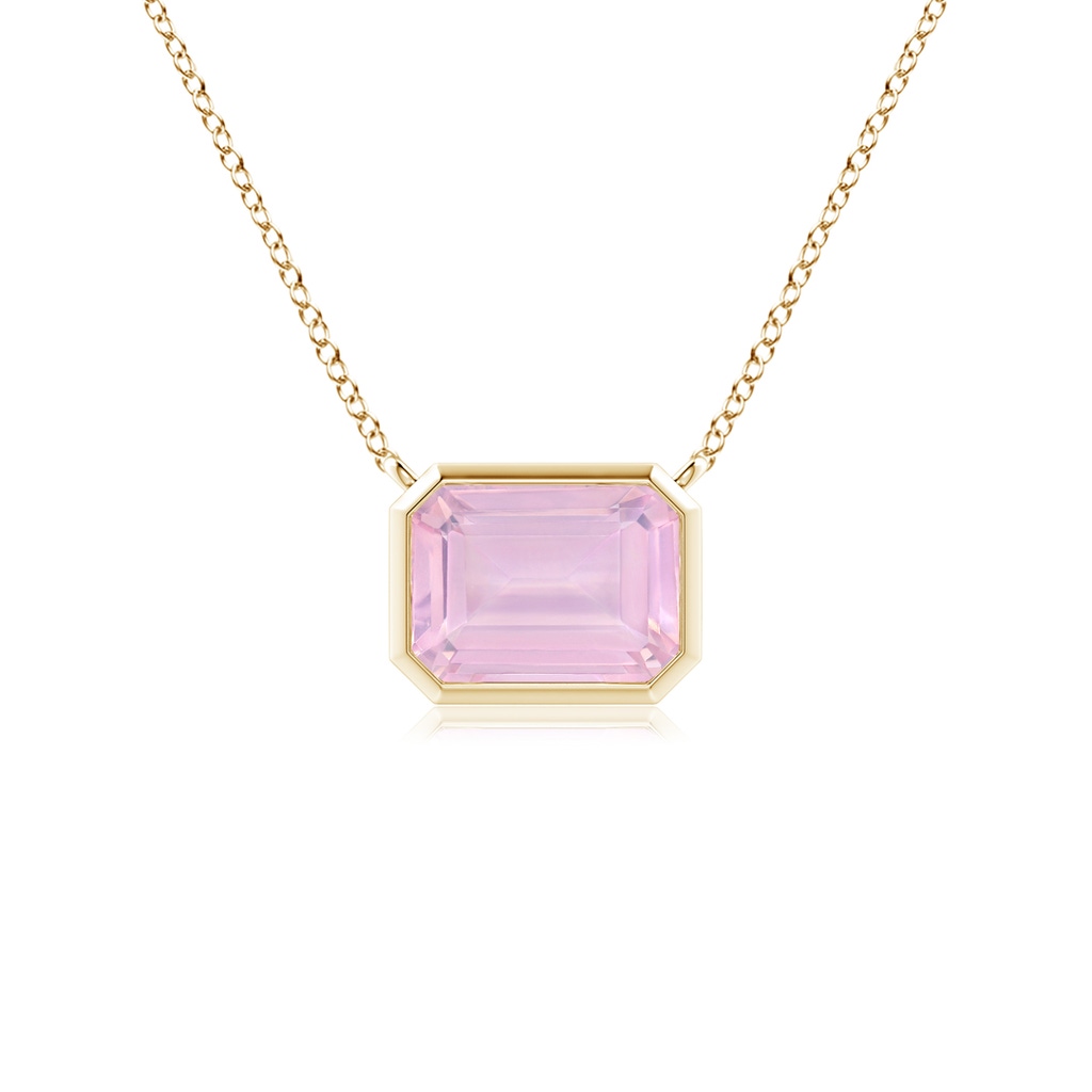 7x5mm AAAA East-West Bezel-Set Emerald-Cut Rose Quartz Pendant in Yellow Gold