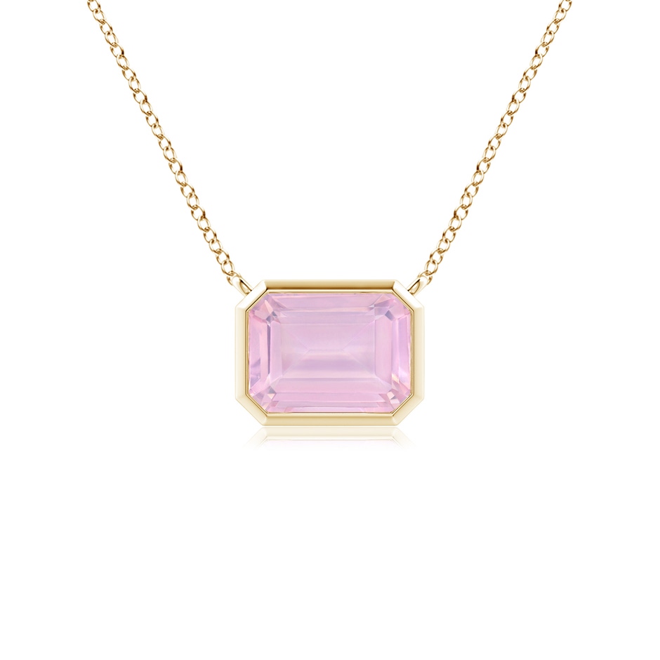 7x5mm AAAA East-West Bezel-Set Emerald-Cut Rose Quartz Pendant in Yellow Gold 