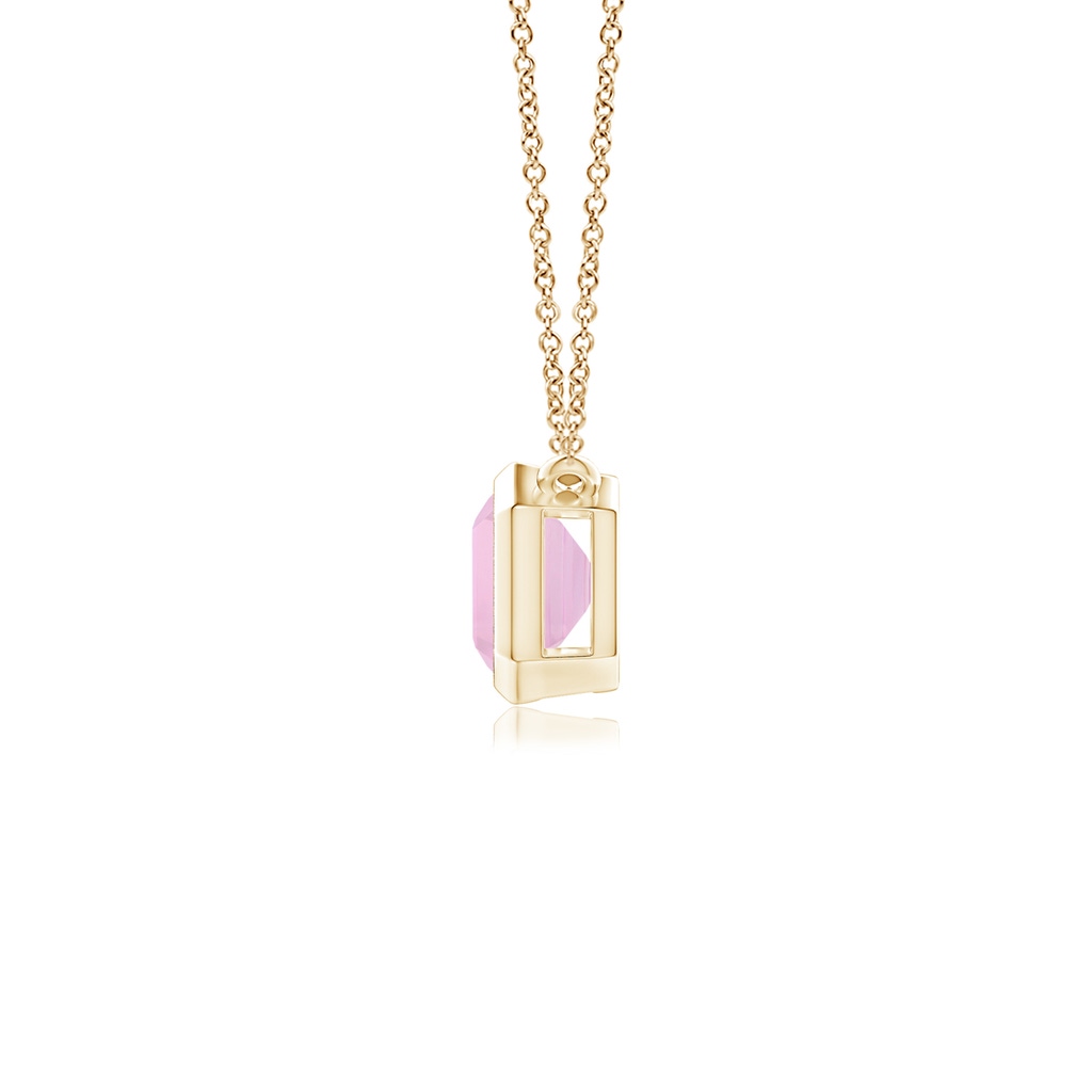 7x5mm AAAA East-West Bezel-Set Emerald-Cut Rose Quartz Pendant in Yellow Gold - side_1