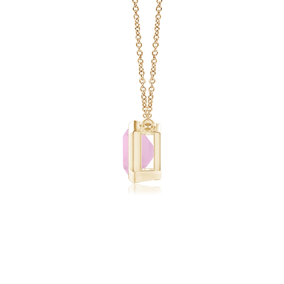 7x5mm AAAA East-West Bezel-Set Emerald-Cut Rose Quartz Pendant in Yellow Gold side-1