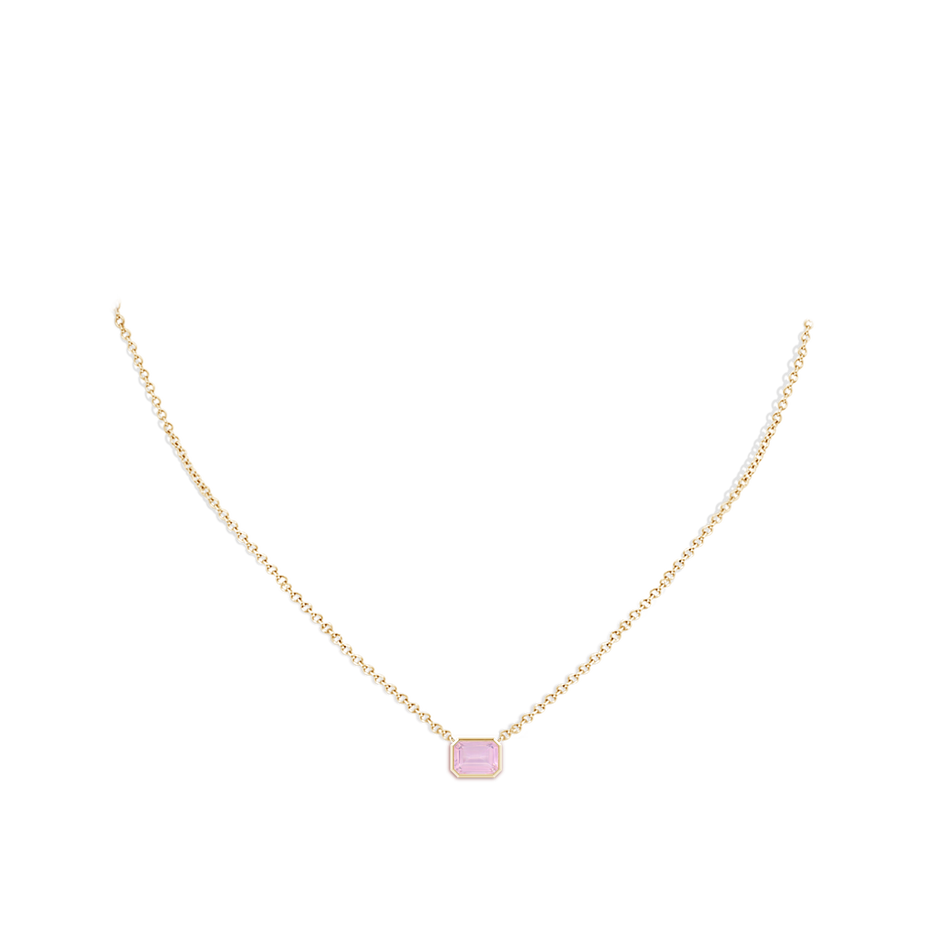 7x5mm AAAA East-West Bezel-Set Emerald-Cut Rose Quartz Pendant in Yellow Gold body-neck