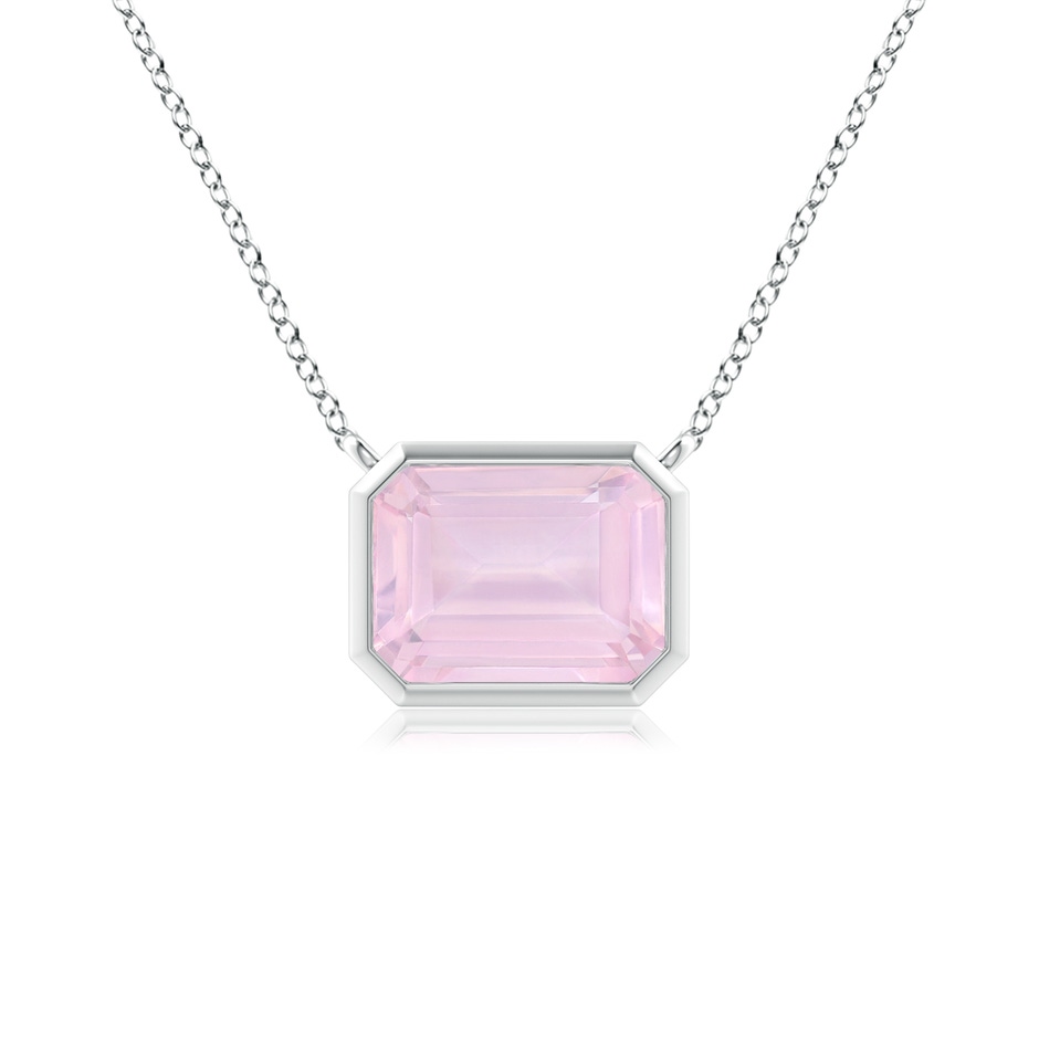 8x6mm AAA East-West Bezel-Set Emerald-Cut Rose Quartz Pendant in White Gold 