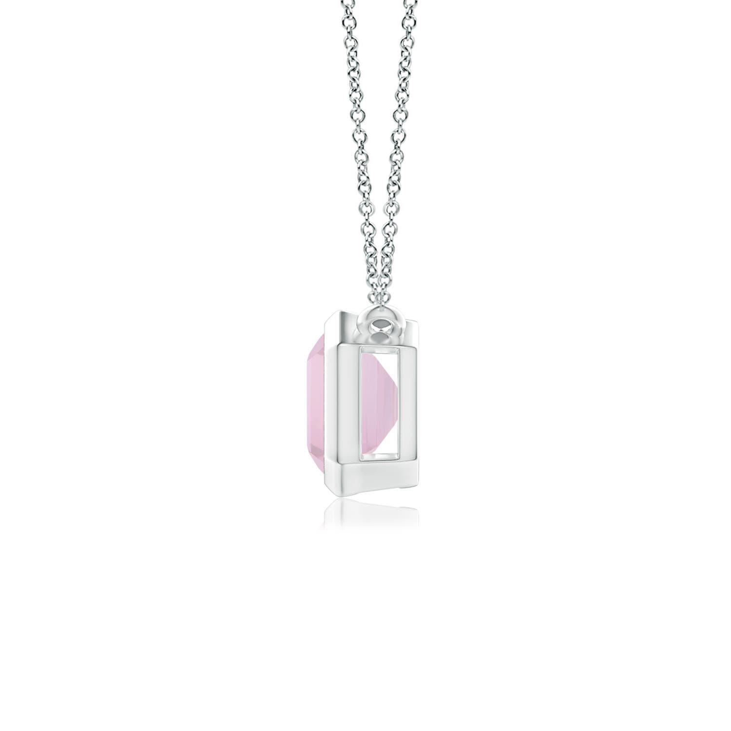 8x6mm AAA East-West Bezel-Set Emerald-Cut Rose Quartz Pendant in White Gold - side 2