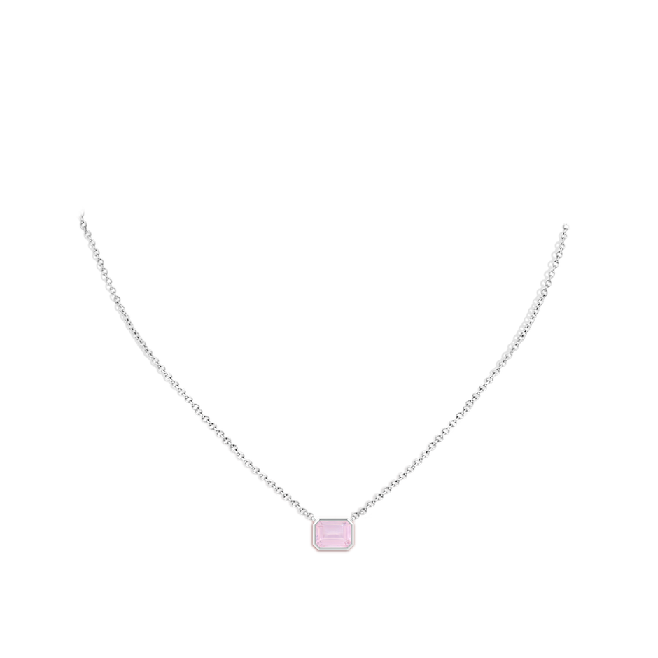 8x6mm AAA East-West Bezel-Set Emerald-Cut Rose Quartz Pendant in White Gold body-neck