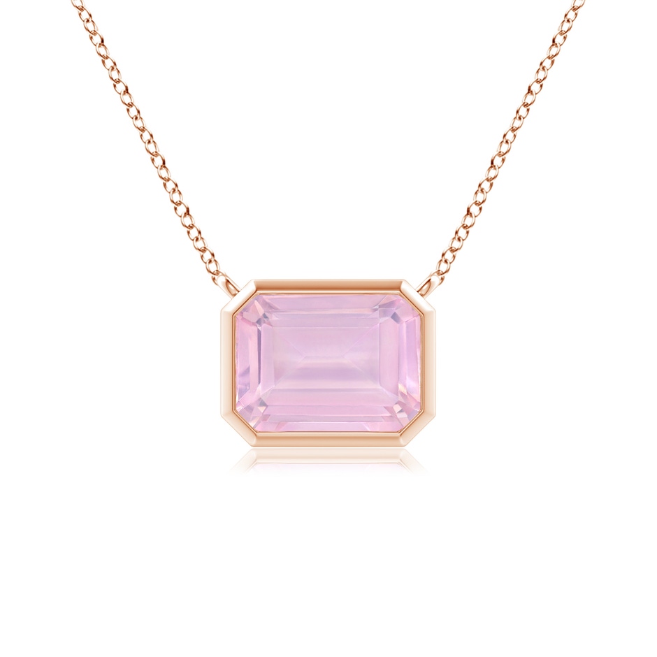 8x6mm AAAA East-West Bezel-Set Emerald-Cut Rose Quartz Pendant in Rose Gold 