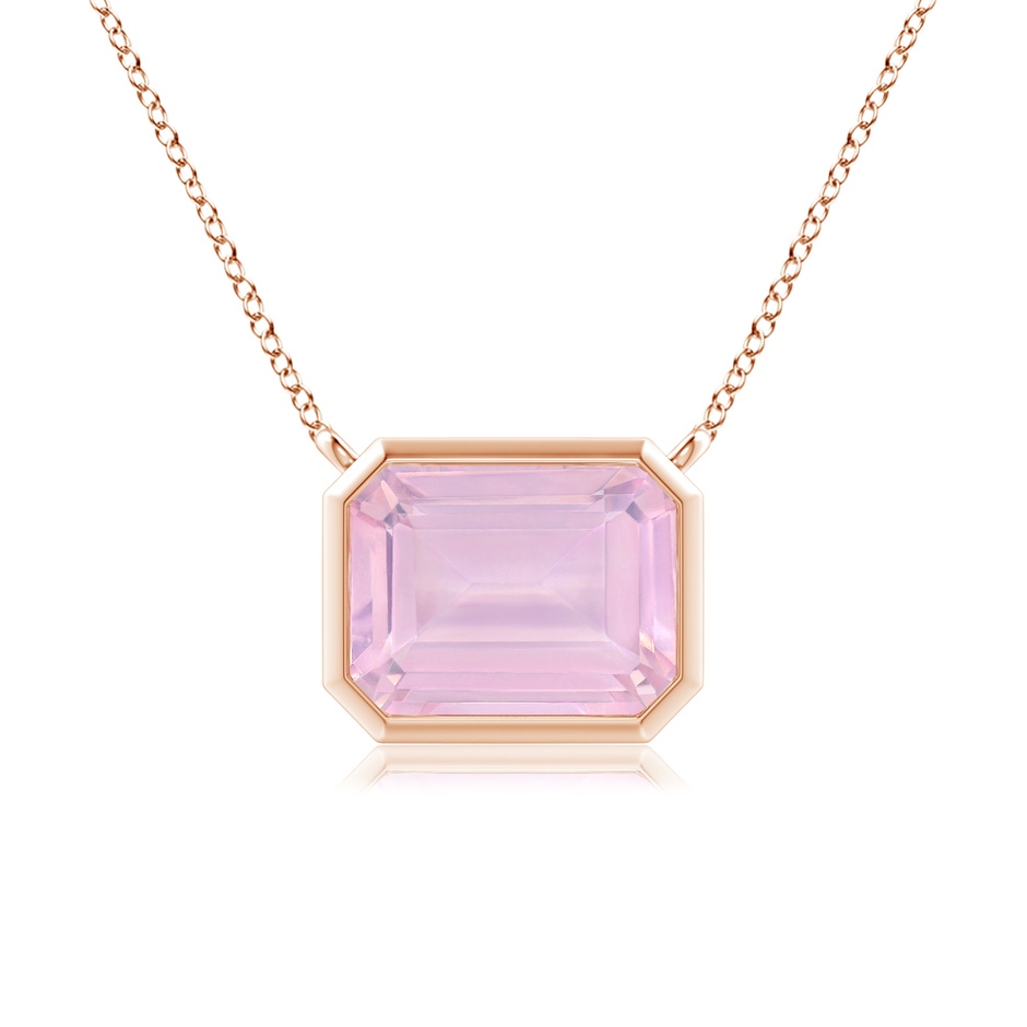 9x7mm AAAA East-West Bezel-Set Emerald-Cut Rose Quartz Pendant in Rose Gold 