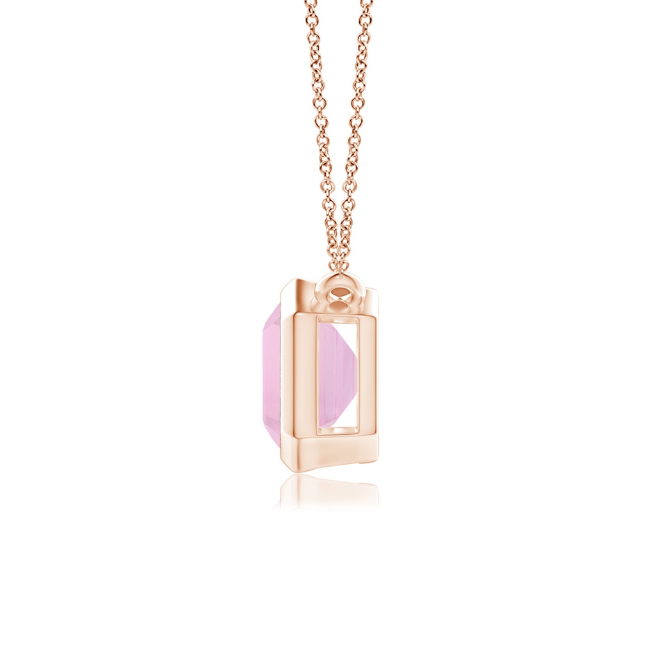 9x7mm AAAA East-West Bezel-Set Emerald-Cut Rose Quartz Pendant in Rose Gold side-1