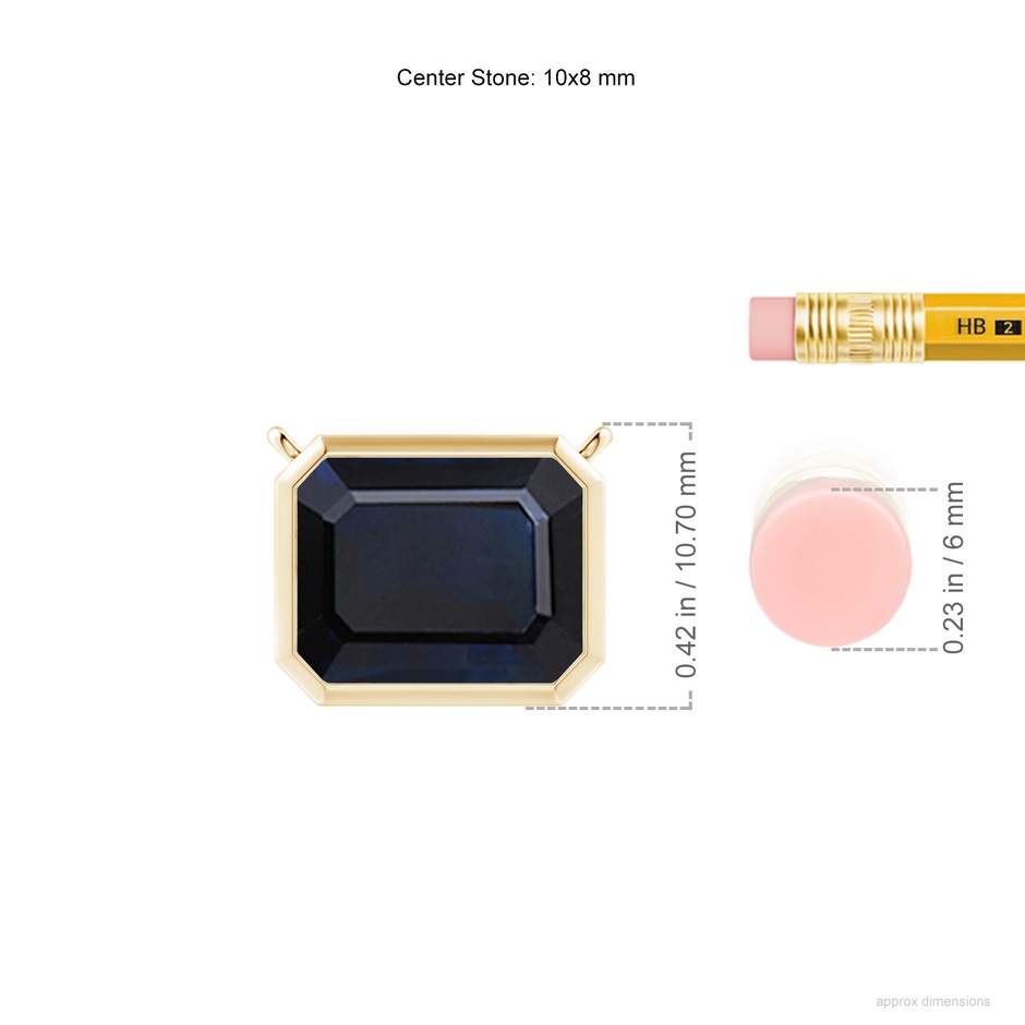 10x8mm A East-West Bezel-Set Emerald-Cut Blue Sapphire Pendant in Yellow Gold ruler