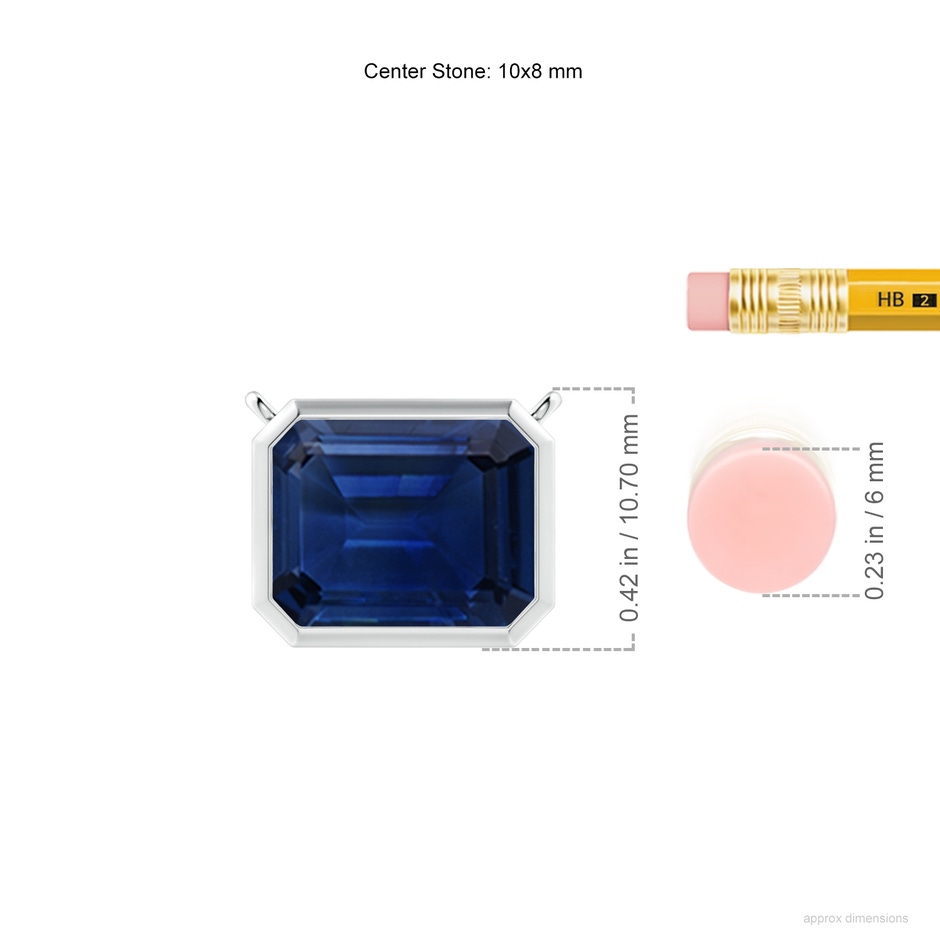 10x8mm AAA East-West Bezel-Set Emerald-Cut Blue Sapphire Pendant in White Gold ruler
