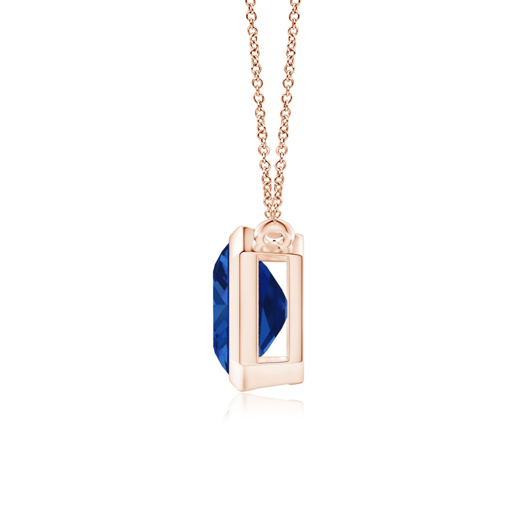 10x8mm Lab-Grown East-West Bezel-Set Emerald-Cut Blue Sapphire Pendant in Rose Gold - side 199