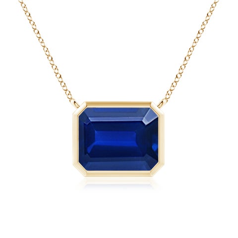 10x8mm AAAA East-West Bezel-Set Emerald-Cut Blue Sapphire Pendant in Yellow Gold
