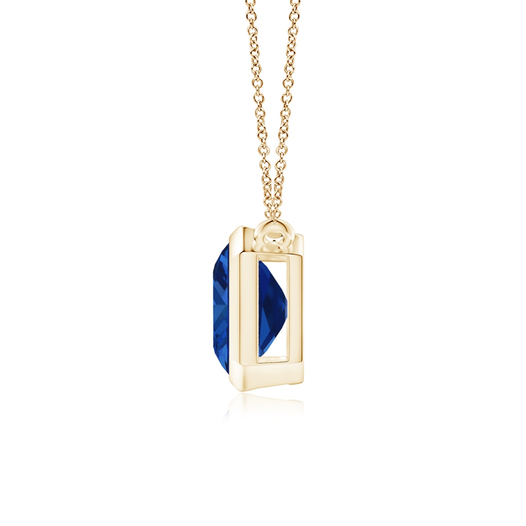 10x8mm Lab-Grown East-West Bezel-Set Emerald-Cut Blue Sapphire Pendant in Yellow Gold - side 199