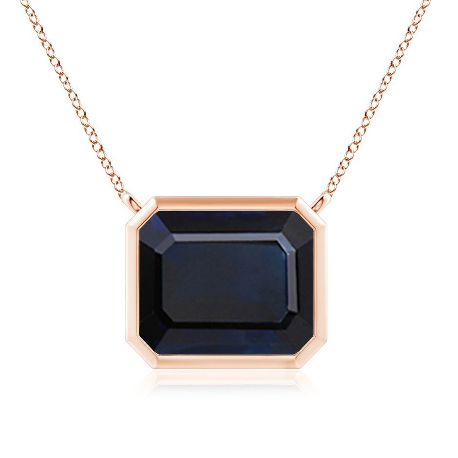 12x10mm A East-West Bezel-Set Emerald-Cut Blue Sapphire Pendant in Rose Gold 