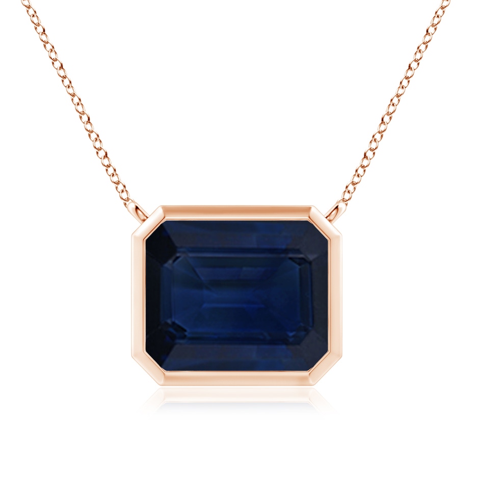 12x10mm AA East-West Bezel-Set Emerald-Cut Blue Sapphire Pendant in Rose Gold 