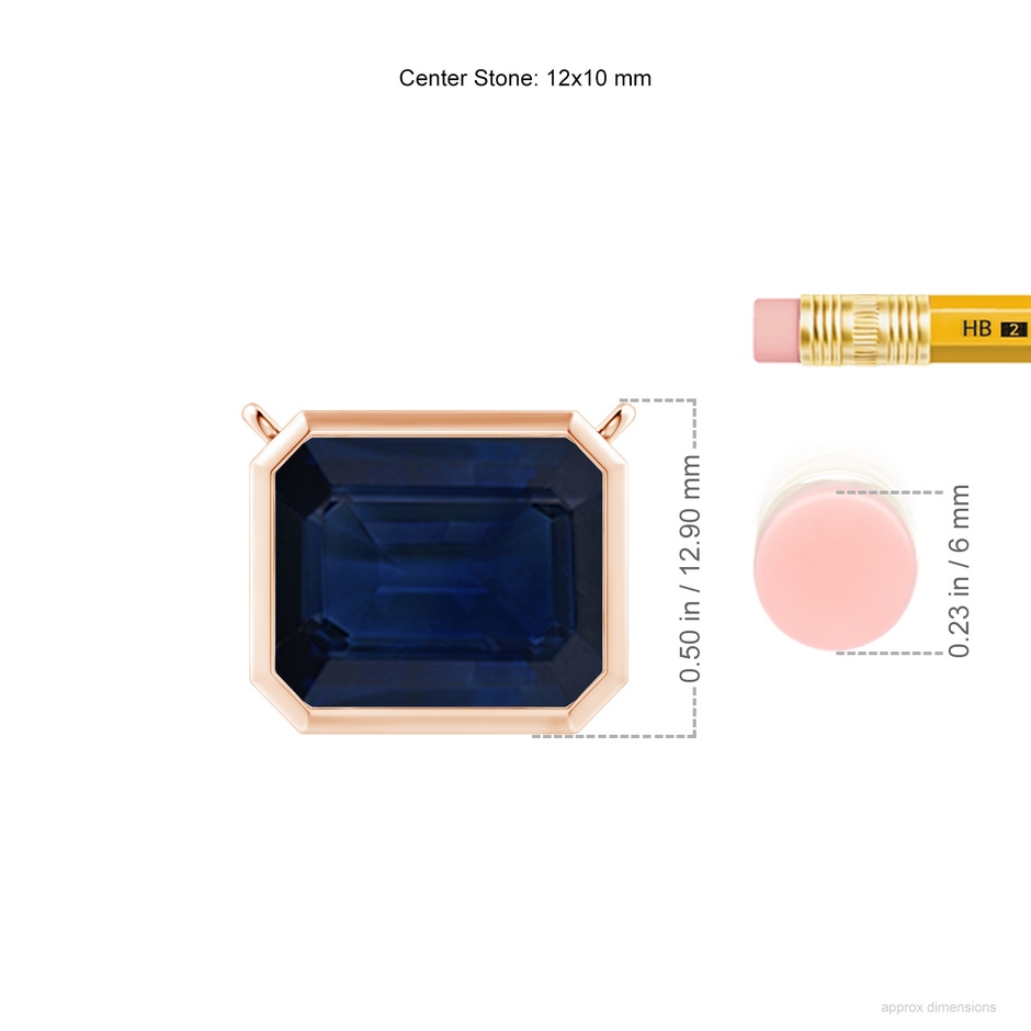 12x10mm AA East-West Bezel-Set Emerald-Cut Blue Sapphire Pendant in Rose Gold ruler