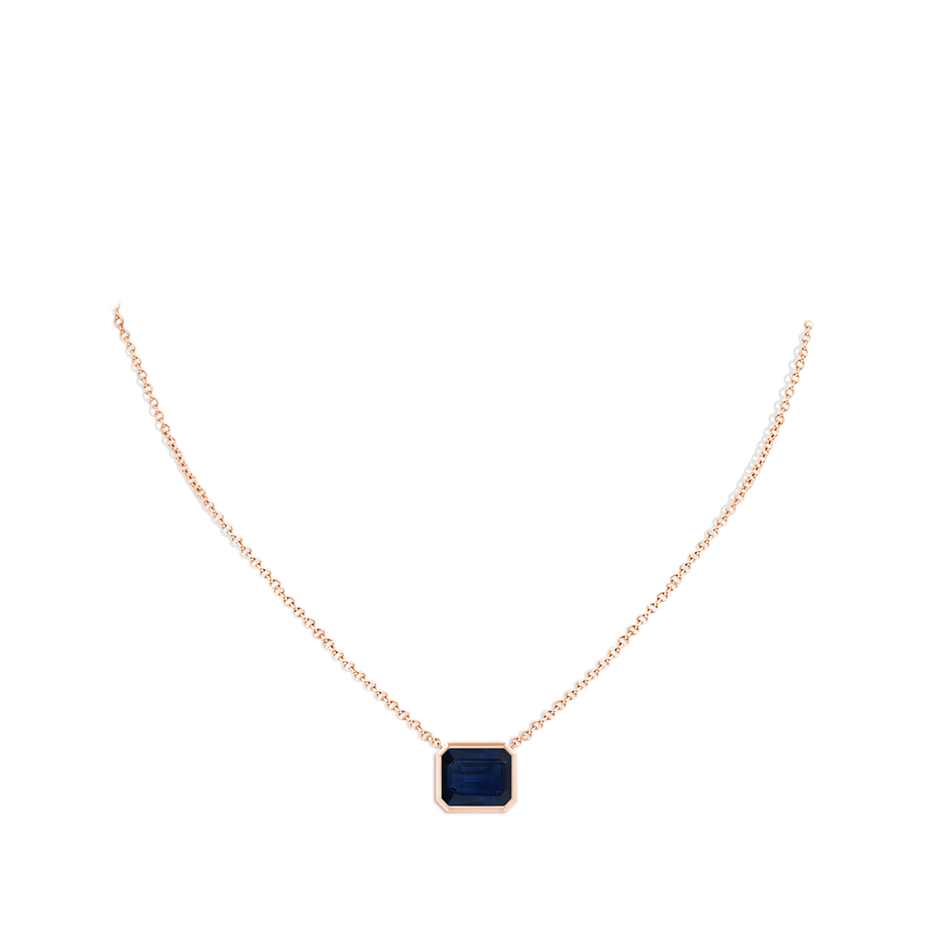 12x10mm AA East-West Bezel-Set Emerald-Cut Blue Sapphire Pendant in Rose Gold pen
