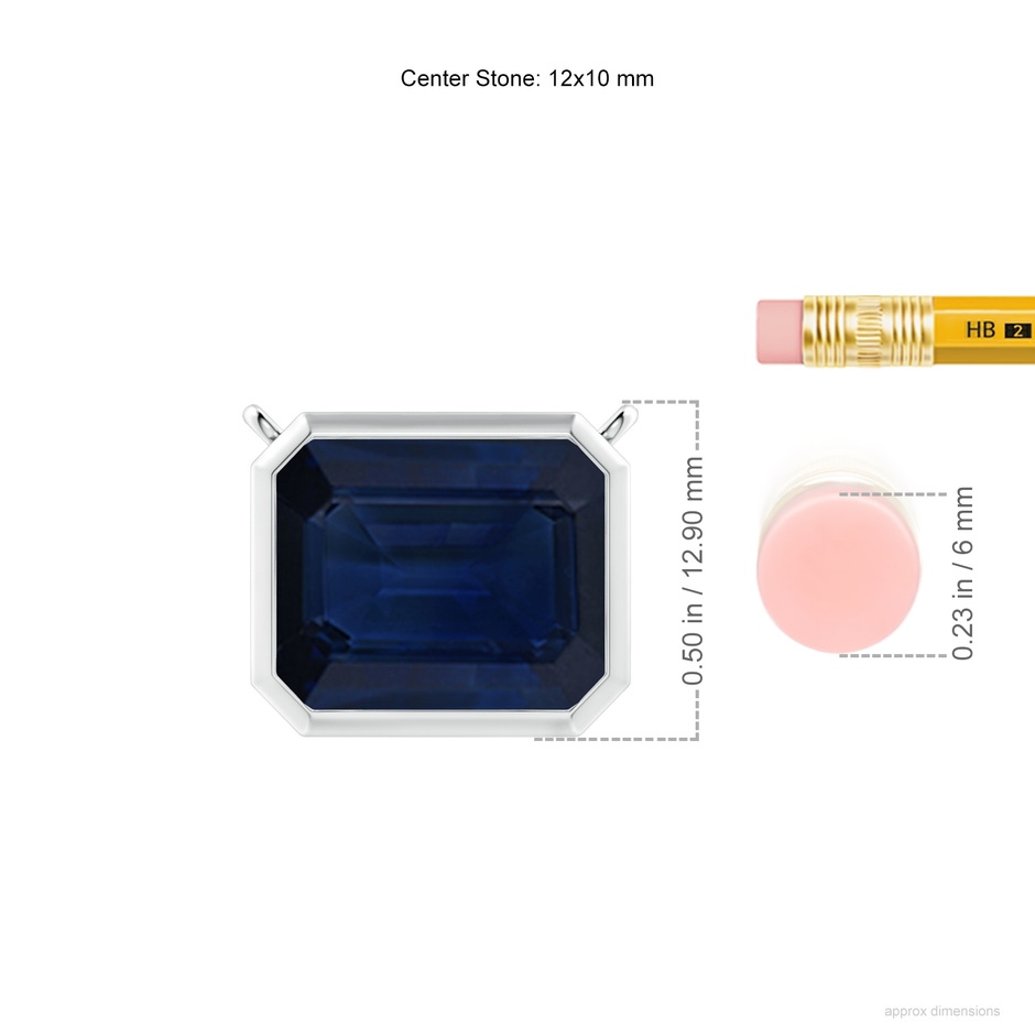 12x10mm AA East-West Bezel-Set Emerald-Cut Blue Sapphire Pendant in S999 Silver ruler