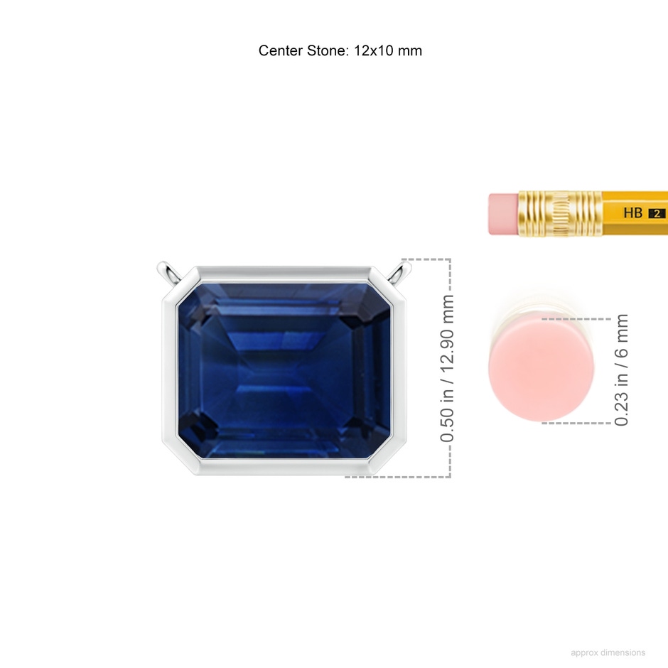 12x10mm AAA East-West Bezel-Set Emerald-Cut Blue Sapphire Pendant in P950 Platinum ruler