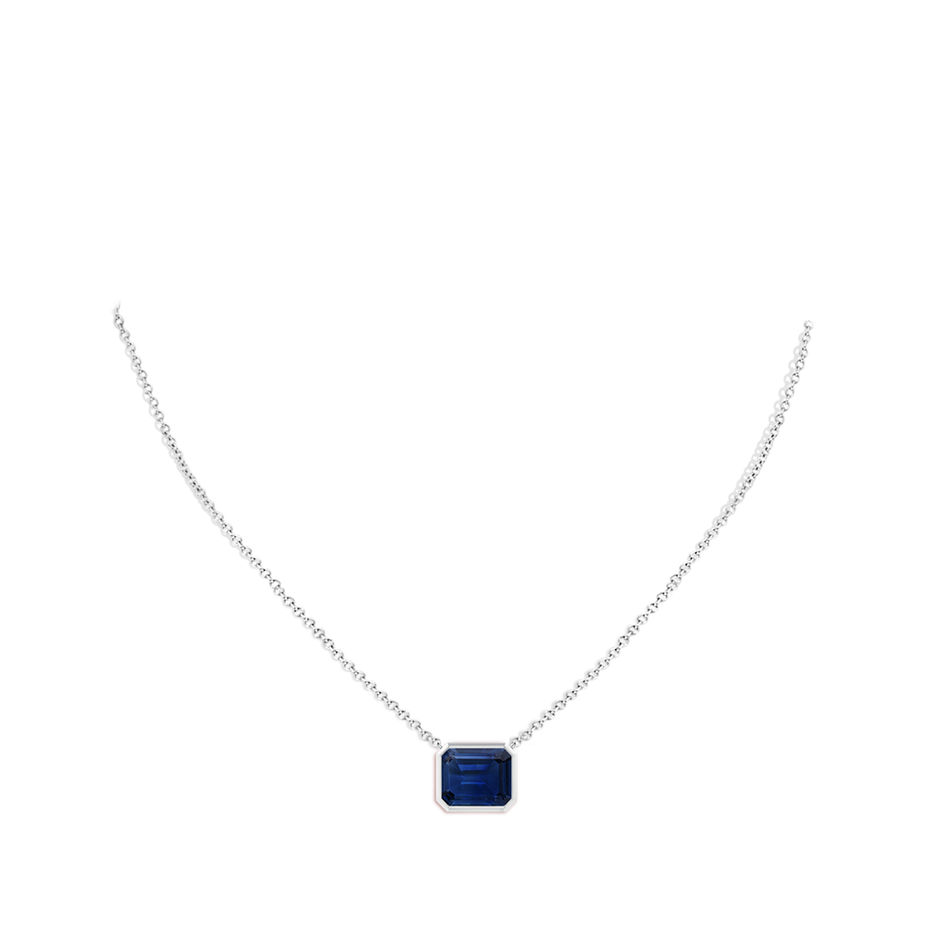 12x10mm AAA East-West Bezel-Set Emerald-Cut Blue Sapphire Pendant in P950 Platinum pen