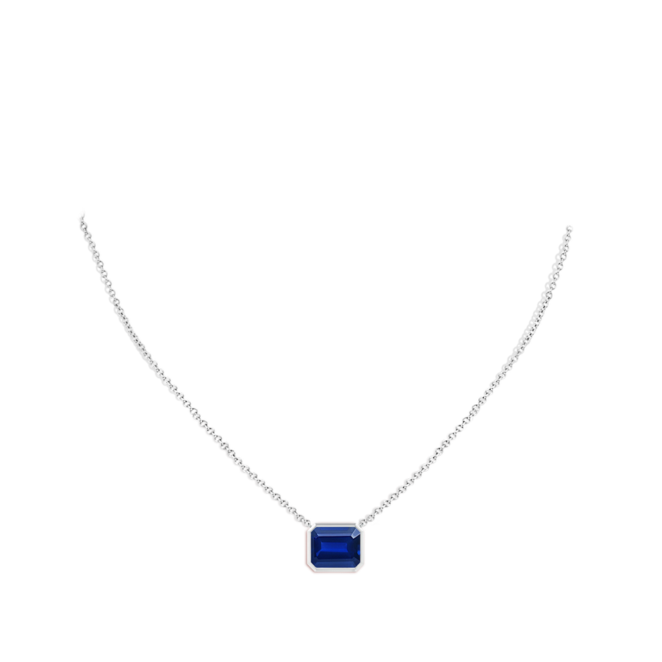 12x10mm AAAA East-West Bezel-Set Emerald-Cut Blue Sapphire Pendant in P950 Platinum pen