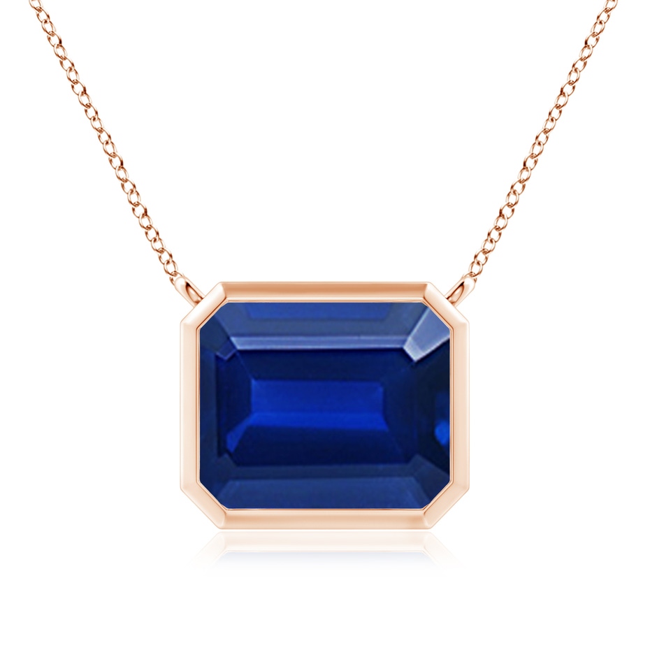 12x10mm Lab-Grown East-West Bezel-Set Emerald-Cut Blue Sapphire Pendant in Rose Gold 