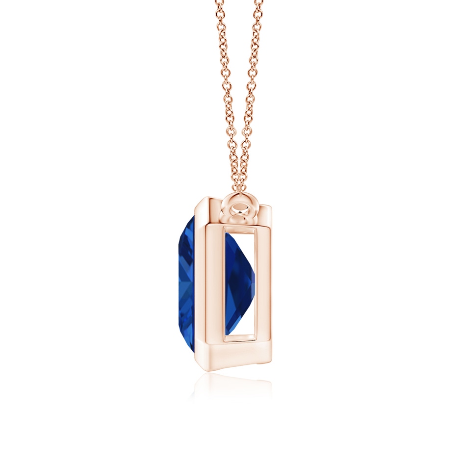 12x10mm Lab-Grown East-West Bezel-Set Emerald-Cut Blue Sapphire Pendant in Rose Gold side 199