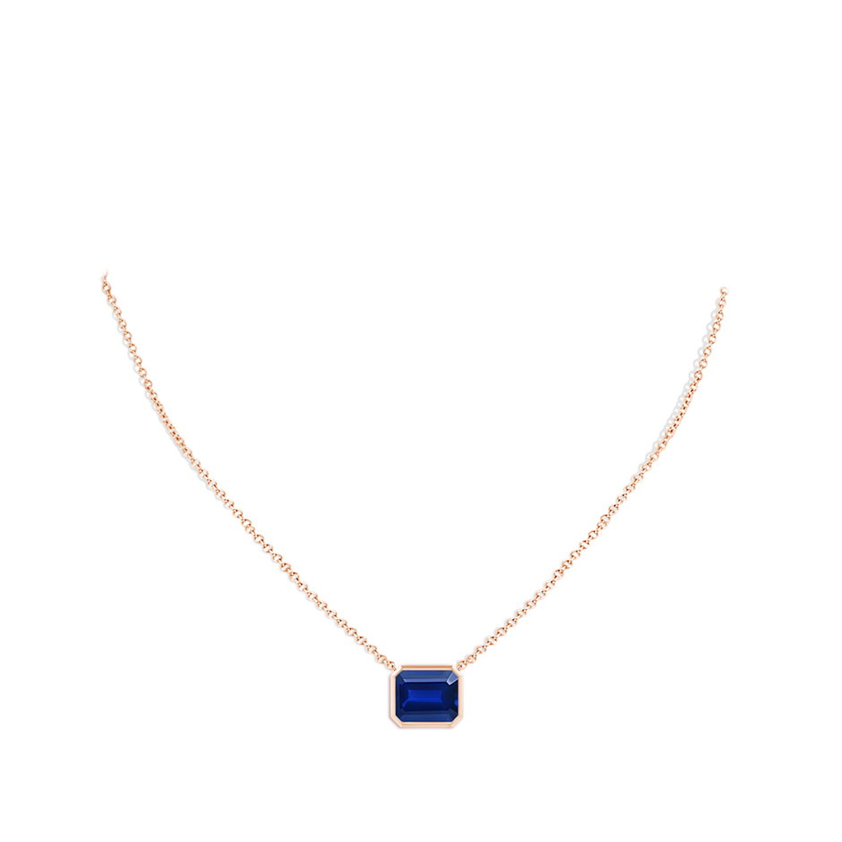 12x10mm Lab-Grown East-West Bezel-Set Emerald-Cut Blue Sapphire Pendant in Rose Gold pen