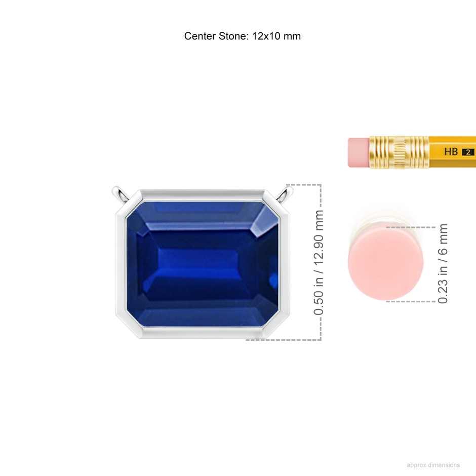 12x10mm Lab-Grown East-West Bezel-Set Emerald-Cut Blue Sapphire Pendant in S999 Silver ruler