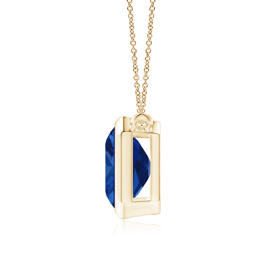 12x10mm Lab-Grown East-West Bezel-Set Emerald-Cut Blue Sapphire Pendant in Yellow Gold side 199