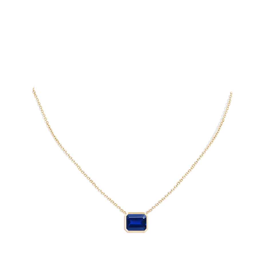 12x10mm Lab-Grown East-West Bezel-Set Emerald-Cut Blue Sapphire Pendant in Yellow Gold pen