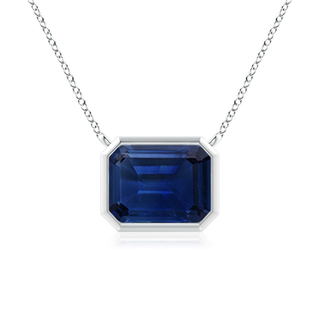 9x7mm AAA East-West Bezel-Set Emerald-Cut Blue Sapphire Pendant in White Gold