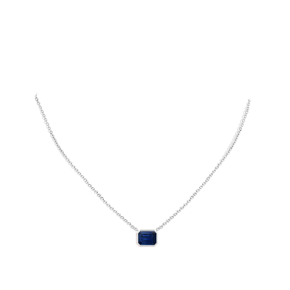 9x7mm AAA East-West Bezel-Set Emerald-Cut Blue Sapphire Pendant in White Gold pen