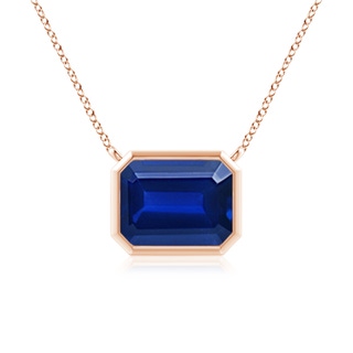 9x7mm AAAA East-West Bezel-Set Emerald-Cut Blue Sapphire Pendant in Rose Gold