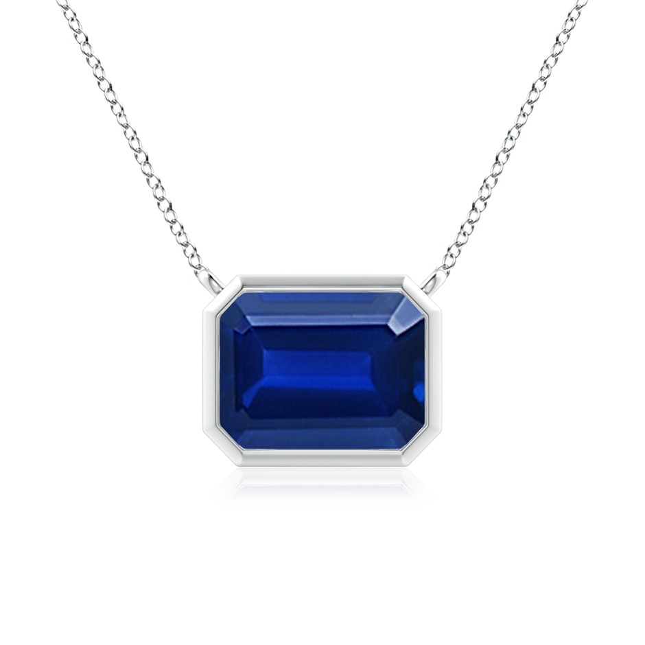 9x7mm AAAA East-West Bezel-Set Emerald-Cut Blue Sapphire Pendant in S999 Silver 