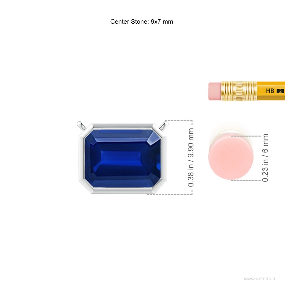 9x7mm Lab-Grown East-West Bezel-Set Emerald-Cut Blue Sapphire Pendant in White Gold ruler