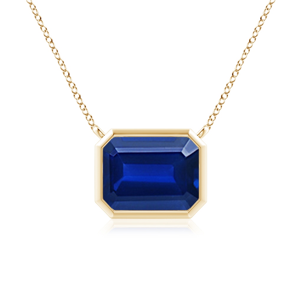 9x7mm Lab-Grown East-West Bezel-Set Emerald-Cut Blue Sapphire Pendant in Yellow Gold