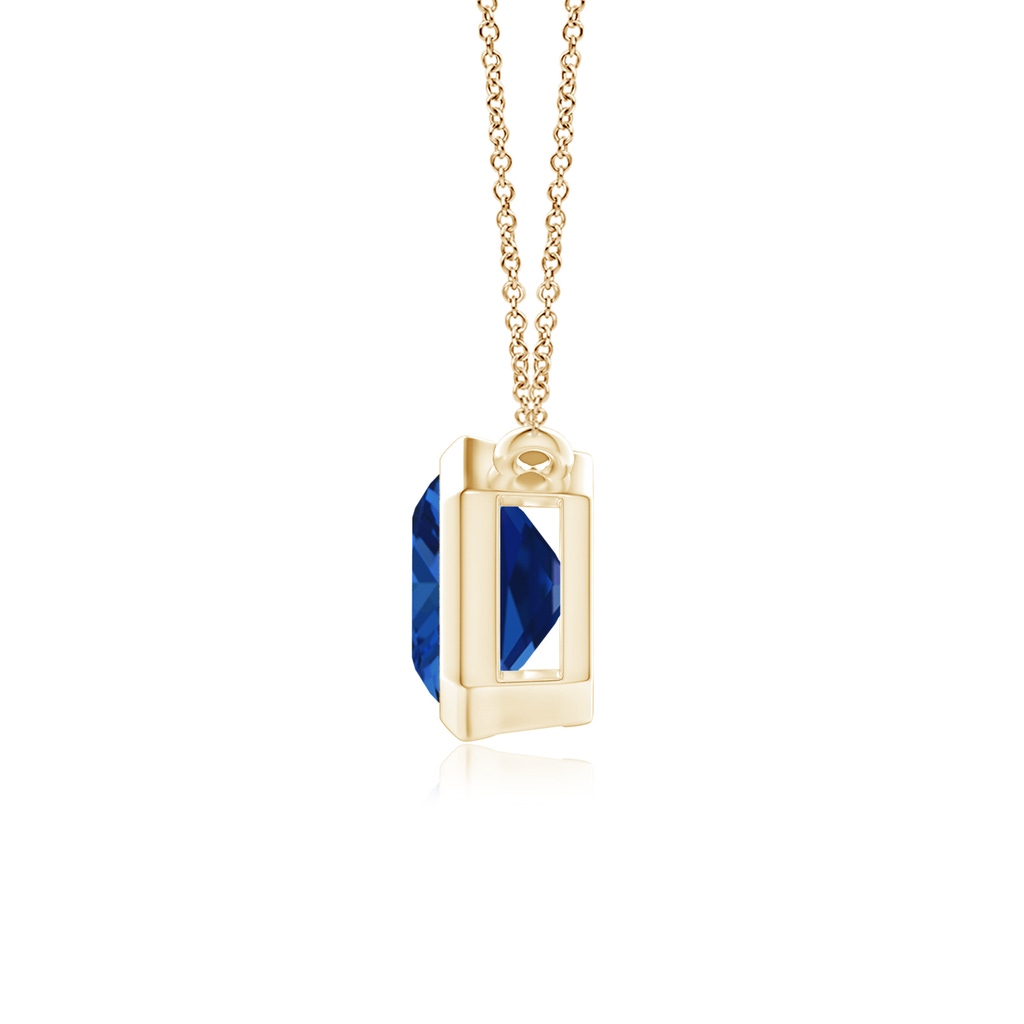 9x7mm Lab-Grown East-West Bezel-Set Emerald-Cut Blue Sapphire Pendant in Yellow Gold - side 199