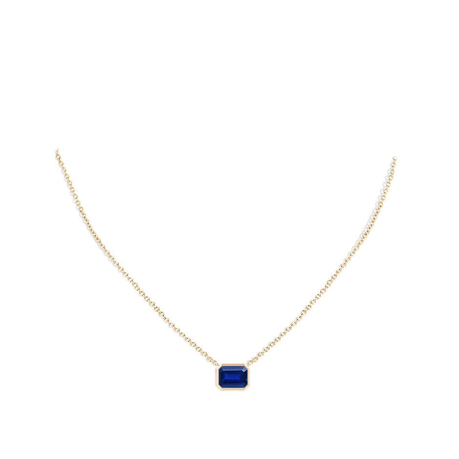 9x7mm Lab-Grown East-West Bezel-Set Emerald-Cut Blue Sapphire Pendant in Yellow Gold pen