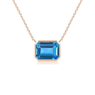 7x5mm AAAA East-West Bezel-Set Emerald-Cut Swiss Blue Topaz Pendant in Rose Gold