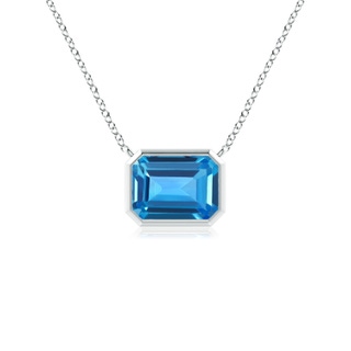 7x5mm AAAA East-West Bezel-Set Emerald-Cut Swiss Blue Topaz Pendant in White Gold