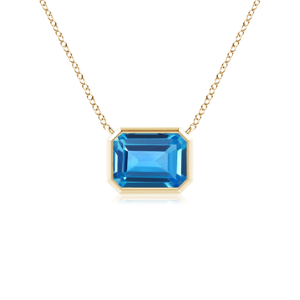 7x5mm AAAA East-West Bezel-Set Emerald-Cut Swiss Blue Topaz Pendant in Yellow Gold