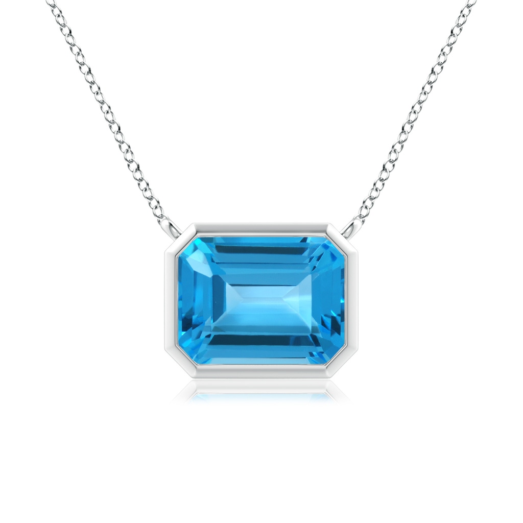 9x7mm AAA East-West Bezel-Set Emerald-Cut Swiss Blue Topaz Pendant in White Gold