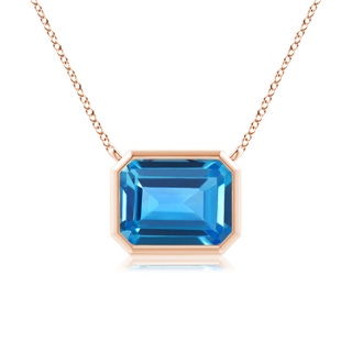 9x7mm AAAA East-West Bezel-Set Emerald-Cut Swiss Blue Topaz Pendant in Rose Gold