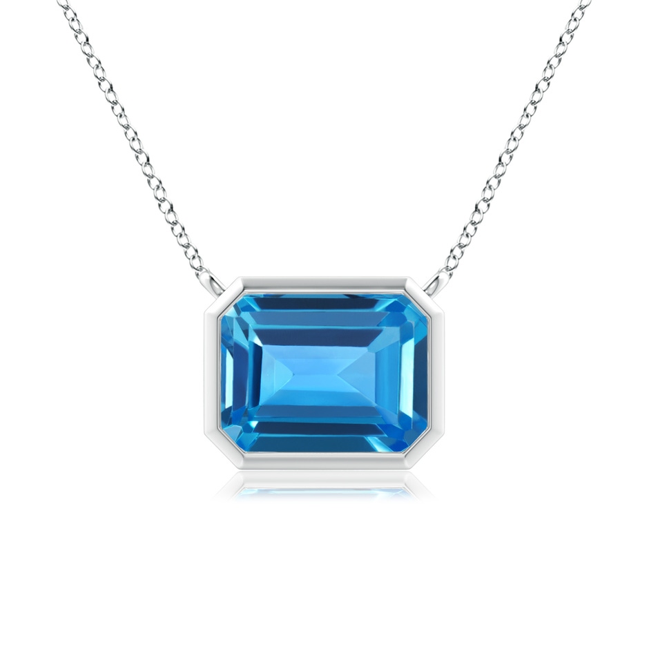 9x7mm AAAA East-West Bezel-Set Emerald-Cut Swiss Blue Topaz Pendant in White Gold 