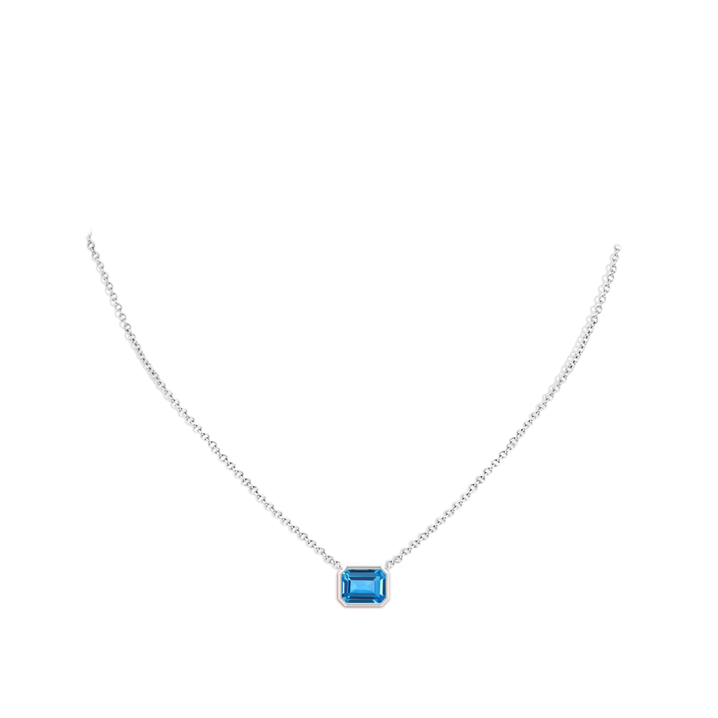 9x7mm AAAA East-West Bezel-Set Emerald-Cut Swiss Blue Topaz Pendant in White Gold Body-Neck