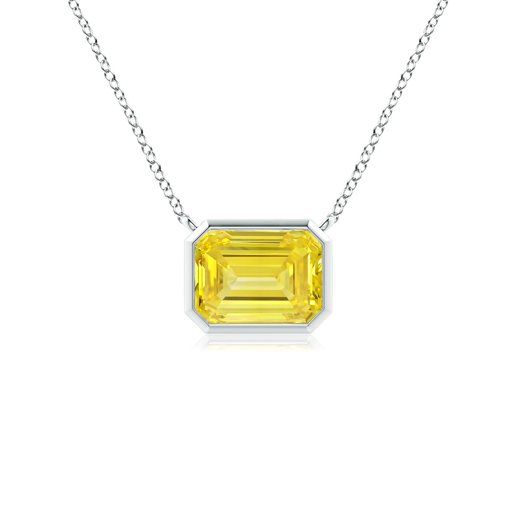 7x5mm AAAA East-West Bezel-Set Emerald-Cut Fancy Intense Yellow Diamond Pendant in P950 Platinum